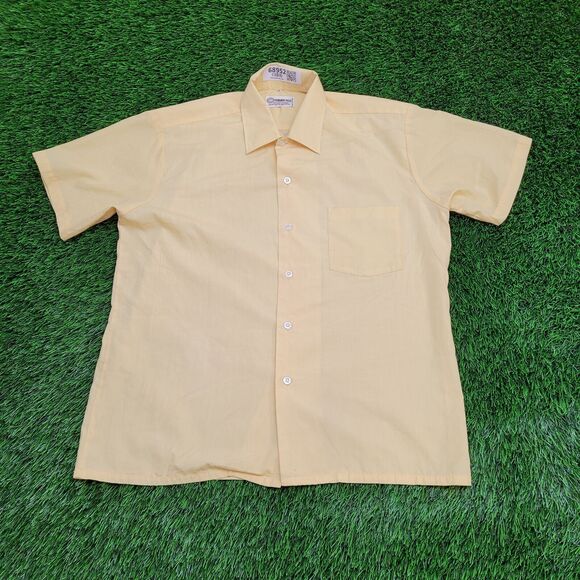 Vintage 90s MOD Button Shirt Medium 22x27 Yellow USA - Picture 1 of 11